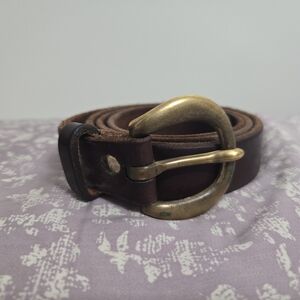 Elegant Brown Leather Belt with Gold Buckle